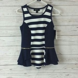 {BCX} Blue and white strip peplum top